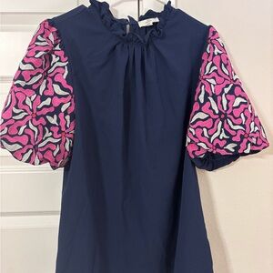 Navy and Pink embroidered blouse